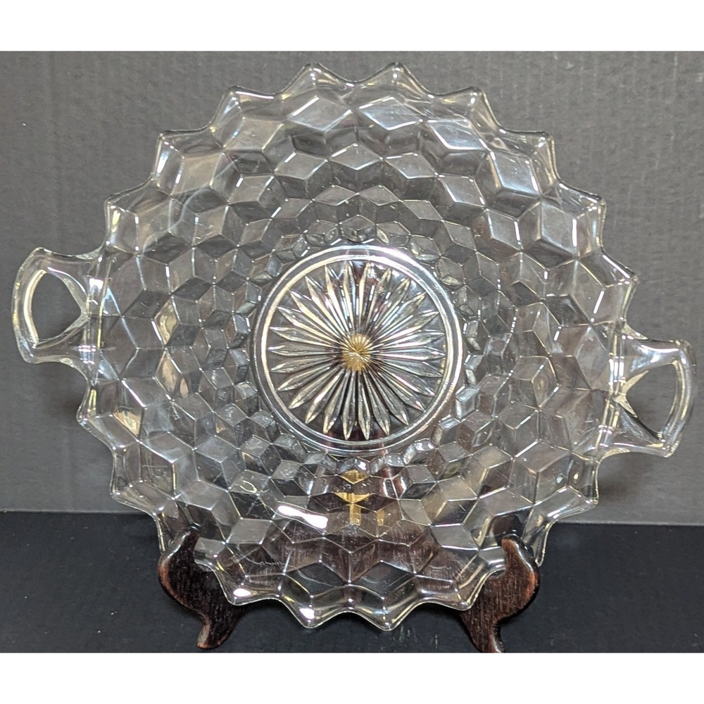 Vintage Fostoria Small Cake Plate/Serving Dish American/Cubist Pattern Mint